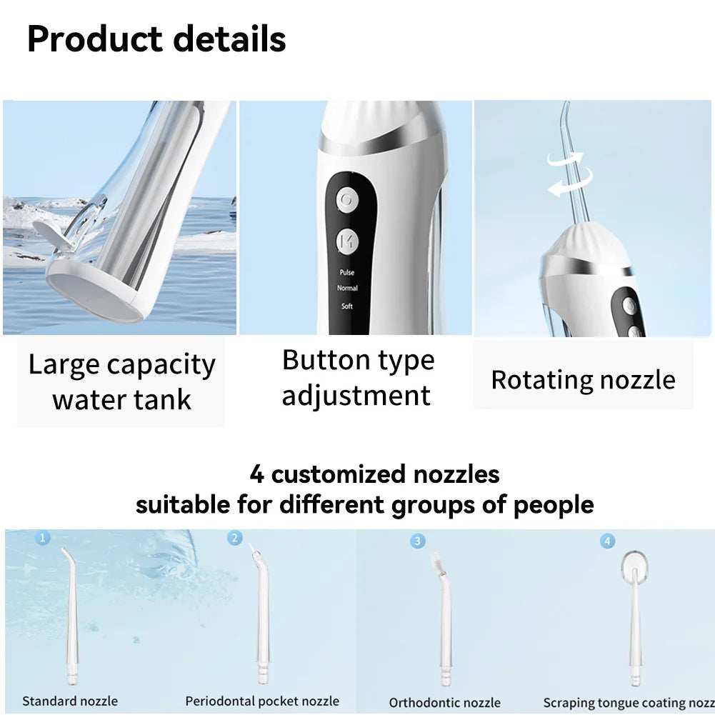 Rechargeable Oral Irrigator (200ml, 3 Modes, IP65)