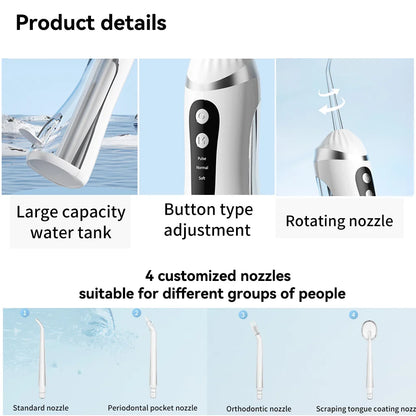 Rechargeable Oral Irrigator (200ml, 3 Modes, IP65)