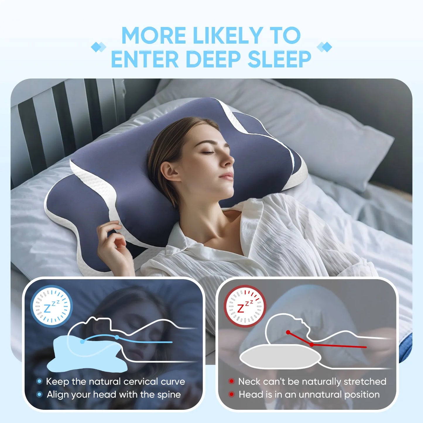 Memory Foam Cervical Pillow for Side/Back/Stomach Sleepers