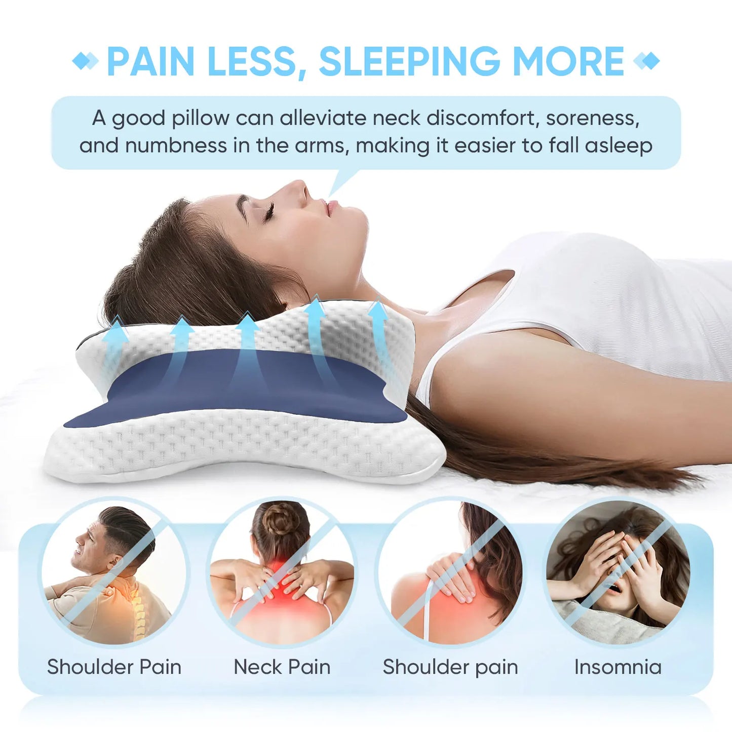 Memory Foam Cervical Pillow for Side/Back/Stomach Sleepers