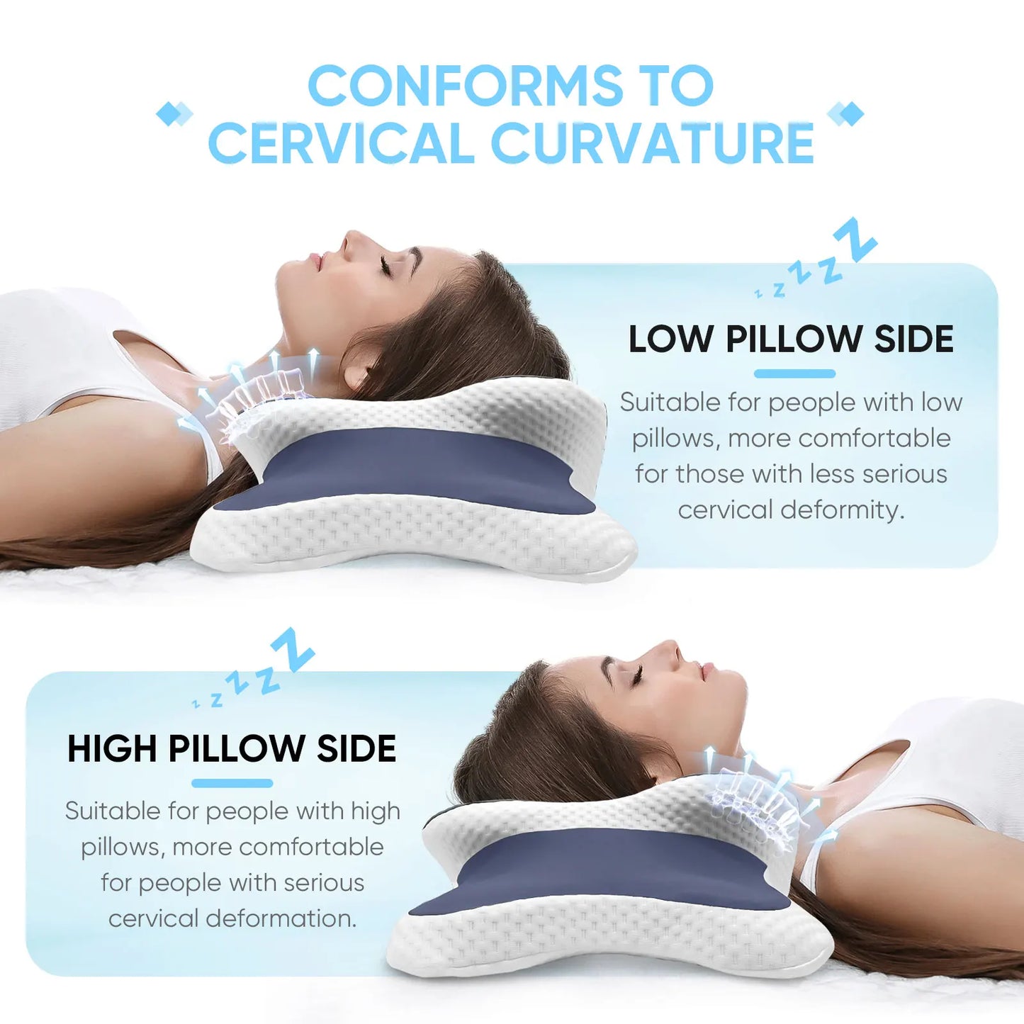Memory Foam Cervical Pillow for Side/Back/Stomach Sleepers