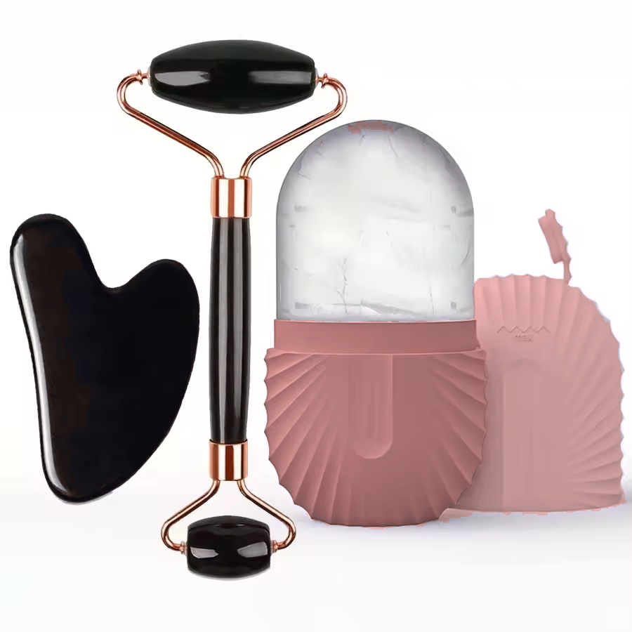 Ice Face Care Kit — Stainless Steel Ice Roller, Gua Sha & Facial Massage Tool (3-Piece Set)