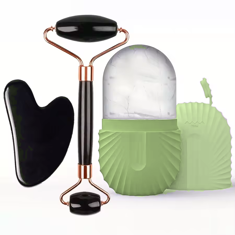 Ice Face Care Kit — Stainless Steel Ice Roller, Gua Sha & Facial Massage Tool (3-Piece Set)